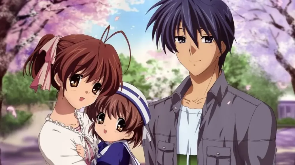 Tomoya, Nagisa, dan Ushio dalam anime Clannad (Dok.TBS)